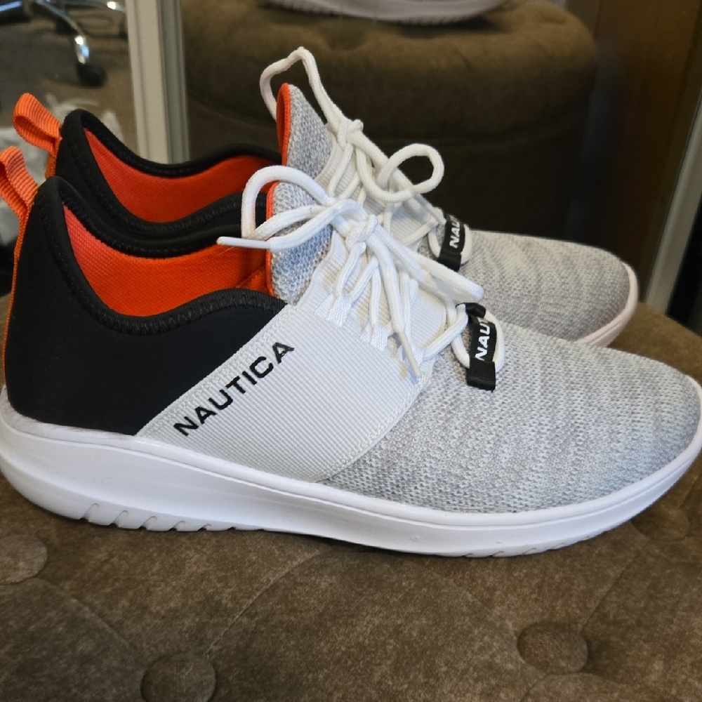 Nautica Gray and Black Sneakers with Orange Highlights